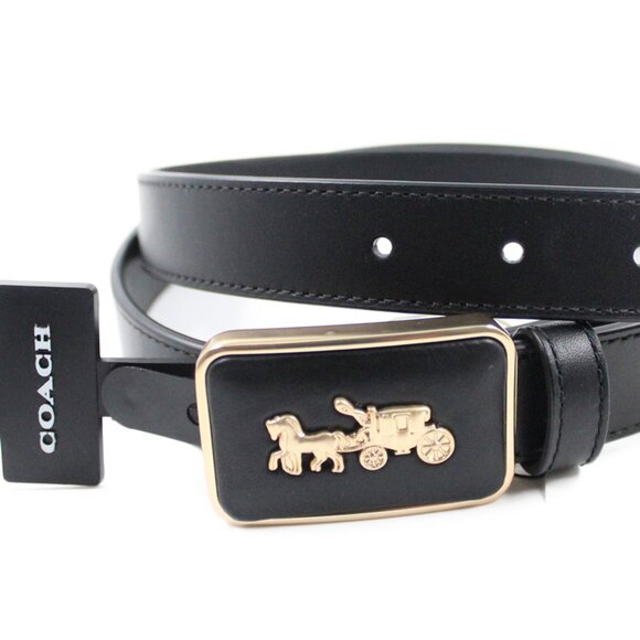 COACH Horse & Carriage Grace Plaque Buckle Gold & Black Leather Belt - CC358 - Picture 1 of 3